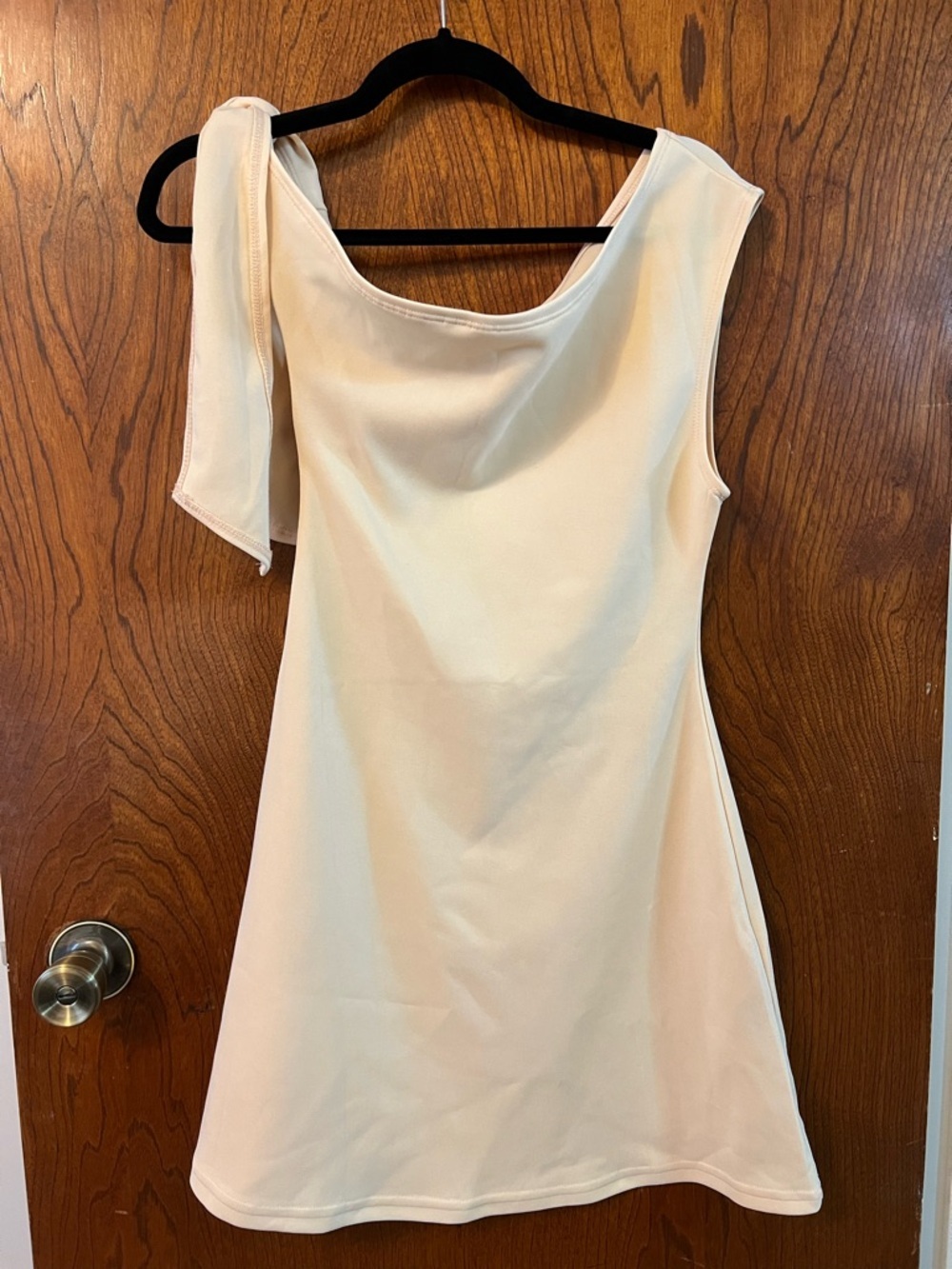 SHEIN One-Shoulder Cream Mini Dress with Draped Tie Sleeve NWOT - Picture 8 of 9